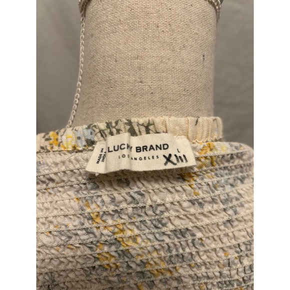 Lucky Brand Floral Smocked Mini Dress Yellow White Women's Size L - Picture 4 of 7